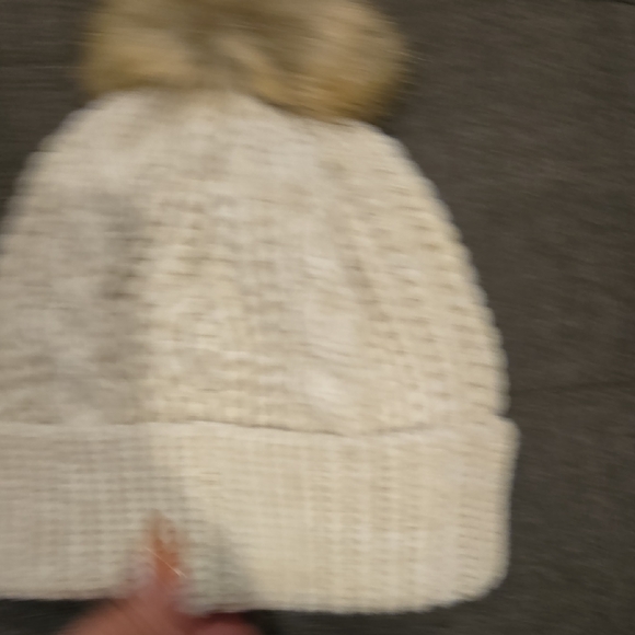 47 Brand Cream Knit Beanie with Tan Pom With Ponytail Slit - Picture 5 of 6